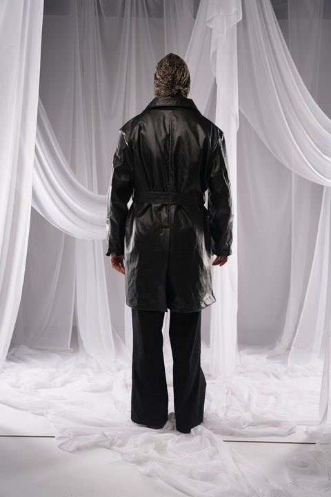 Revival Black Leather Trench - resaclothing