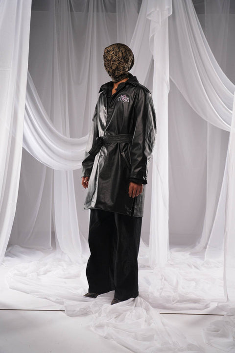 Revival Black Leather Trench - resaclothing
