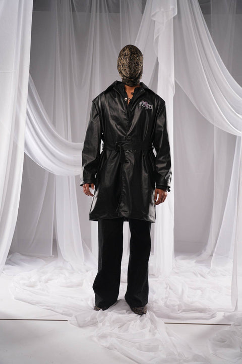 Revival Black Leather Trench - resaclothing