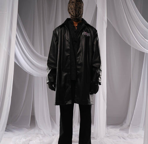 Revival Black Leather Trench - resaclothing