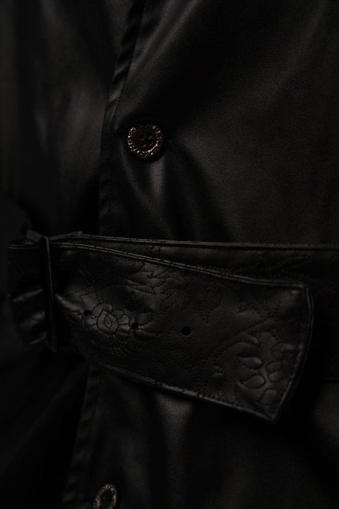 Revival Black Leather Trench - resaclothing