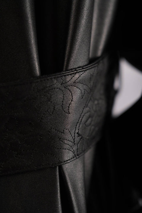 Revival Black Leather Trench - resaclothing