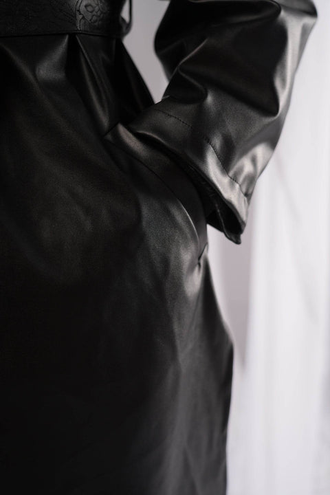 Revival Black Leather Trench - resaclothing