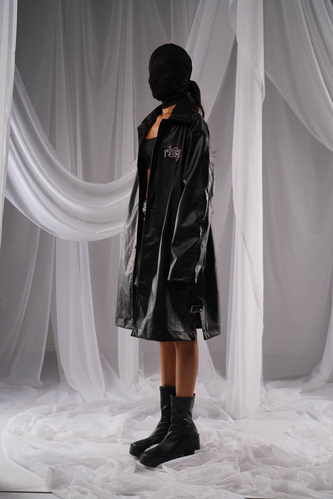 Revival Black Leather Trench - resaclothing