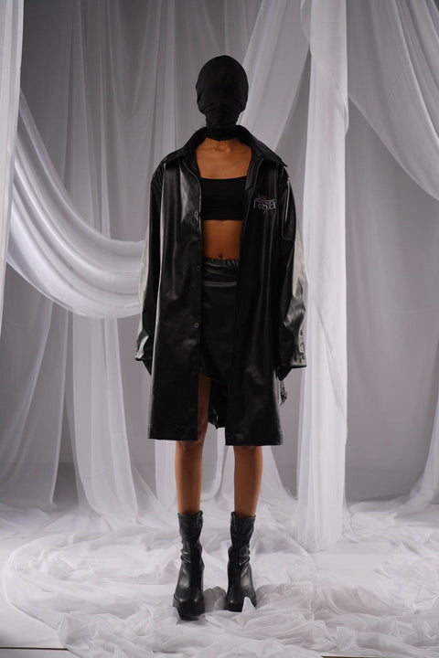 Revival Black Leather Trench - resaclothing
