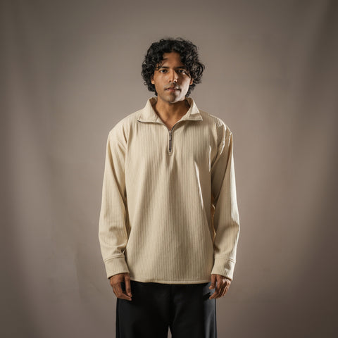 Beige Full Sleeves Quarter Zip