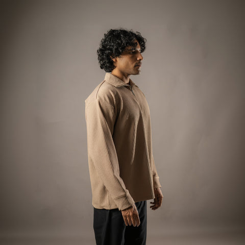 Brown Full Sleeves Quarter Zip