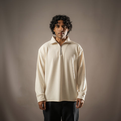 Cream Full Sleeves Quarter Zip