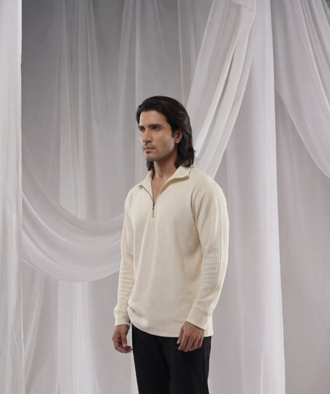Cream Full Sleeves Quarter Zip