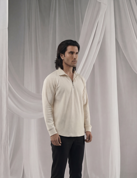 Cream Full Sleeves Quarter Zip