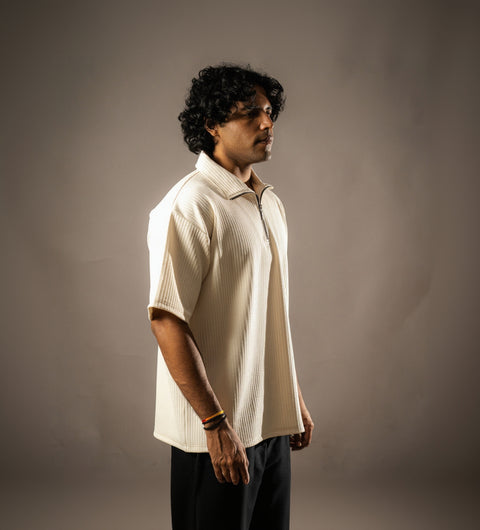 Cream Half Sleeves Quarter Zip