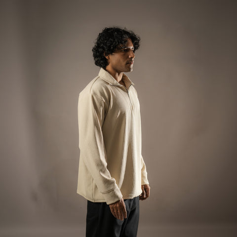 Beige Full Sleeves Quarter Zip