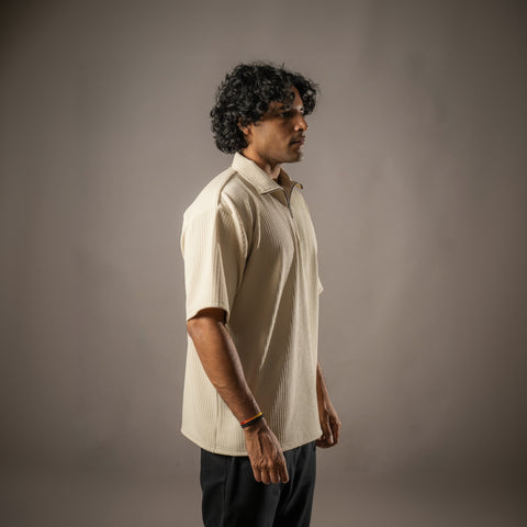 Beige Half Sleeves Quarter Zip