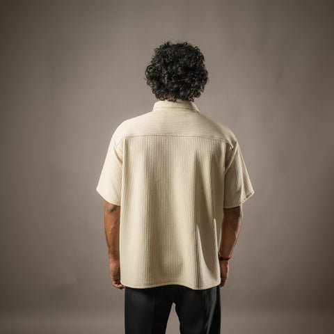 Beige Half Sleeves Quarter Zip