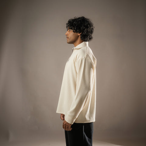 Cream Full Sleeves Quarter Zip