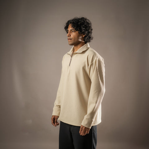 Beige Full Sleeves Quarter Zip