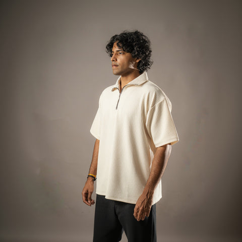 Cream Half Sleeves Quarter Zip