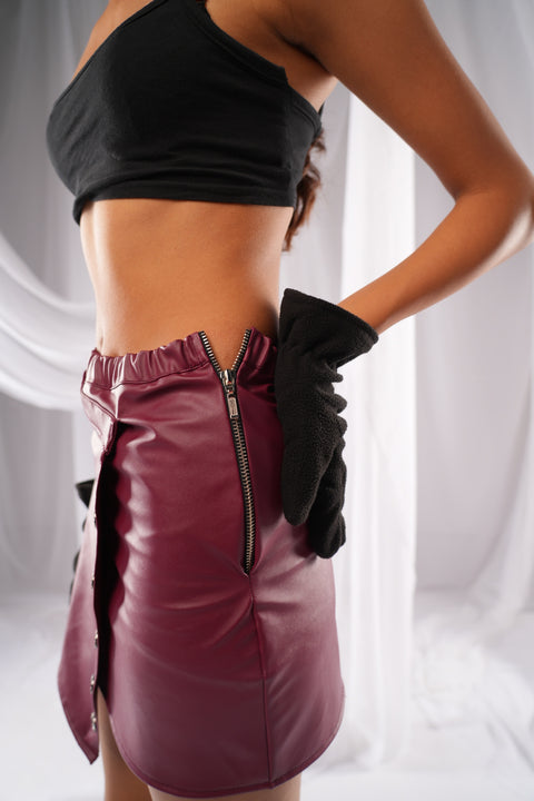 Revival Burgundy Leather Skirt