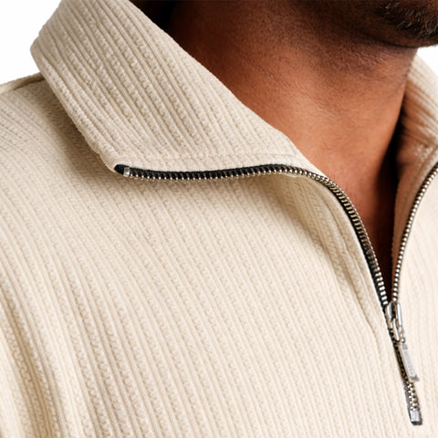 Beige Full Sleeves Quarter Zip