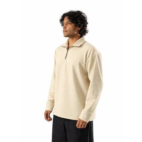 Beige Full Sleeves Quarter Zip