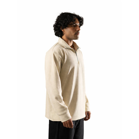 Beige Full Sleeves Quarter Zip