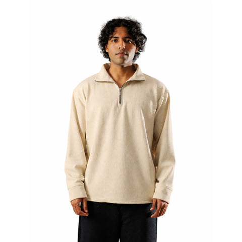 Beige Full Sleeves Quarter Zip