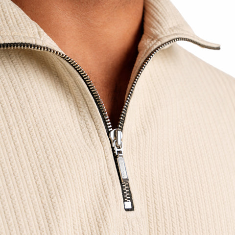 Beige Half Sleeves Quarter Zip