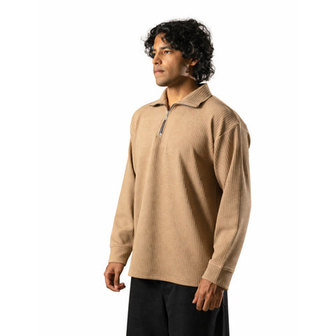 Brown Full Sleeves Quarter Zip