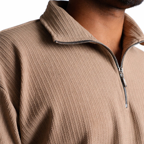 Brown Full Sleeves Quarter Zip