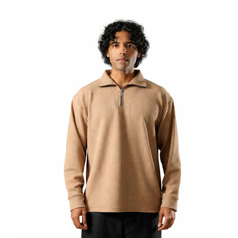 Brown Full Sleeves Quarter Zip