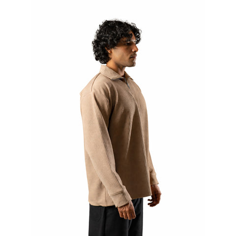 Brown Full Sleeves Quarter Zip