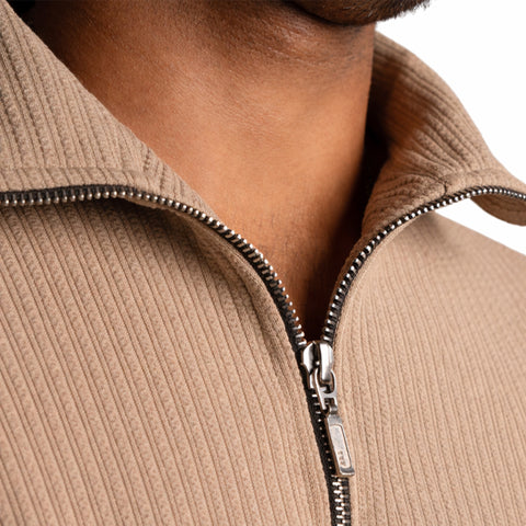 Brown Half Sleeves Quarter Zip