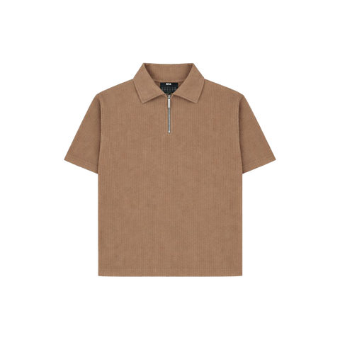 Brown Half Sleeves Quarter Zip