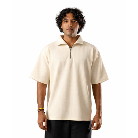 Cream Half Sleeves Quarter Zip