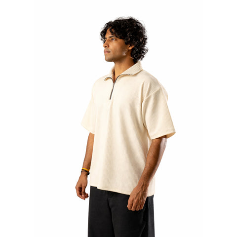 Cream Half Sleeves Quarter Zip