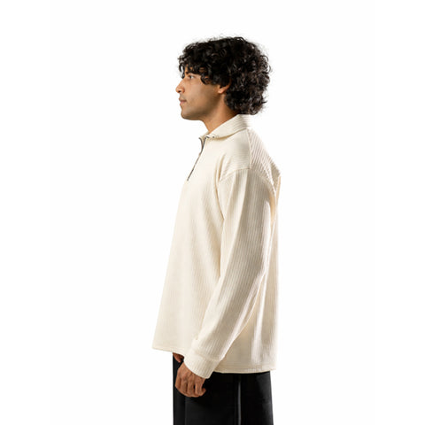 Cream Full Sleeves Quarter Zip